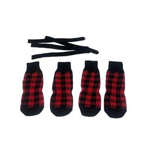 4-Piece Adjustable Non-Slip protective Dog Socks Plaid-Nylon/Cotton